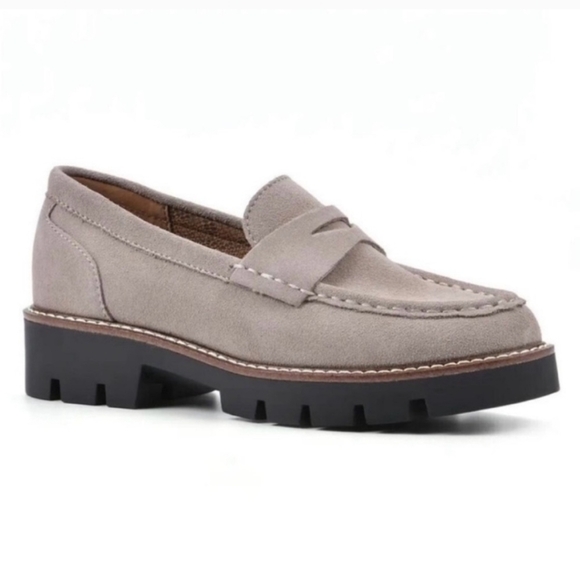 House of Harlow 1960 Beige Taupe Suede Leather Loafers Lug Sole - Picture 1 of 8